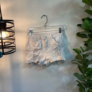 Distressed White Denim Shorts